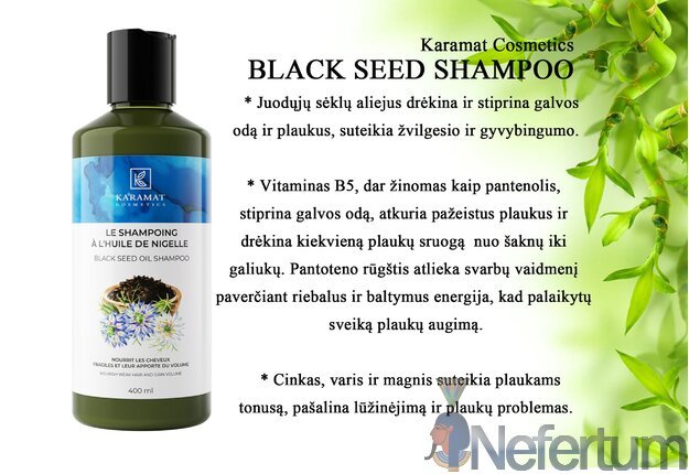 Karamat Cosmetics BLACK SEED SHAMPOO, šampūnas su juodgrūdės aliejumi, 400ml