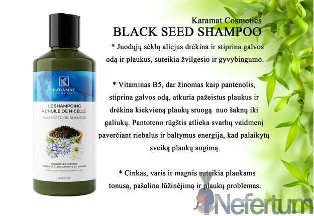 Karamat Cosmetics BLACK SEED SHAMPOO, šampūnas su juodgrūdės aliejumi, 400ml