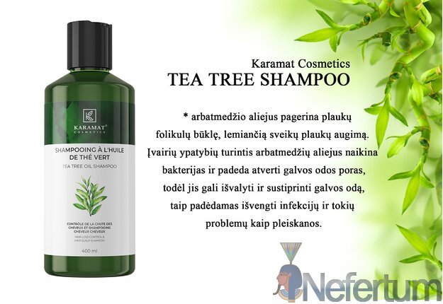 Karamat Cosmetics TEA TREE SHAMPOO, šampūnas su arbatmedžio aliejumi, 400ml