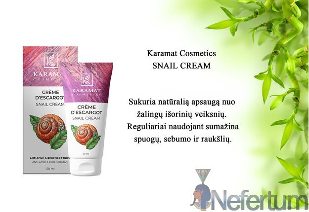 Karamat Cosmetics SNAIL CREAM veido kremas su sraigių sekretu, 50ml